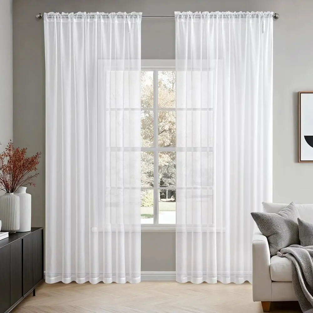 Sheer Curtains White Window 2 Panels Rod Pocket Light Filtering 70x90
